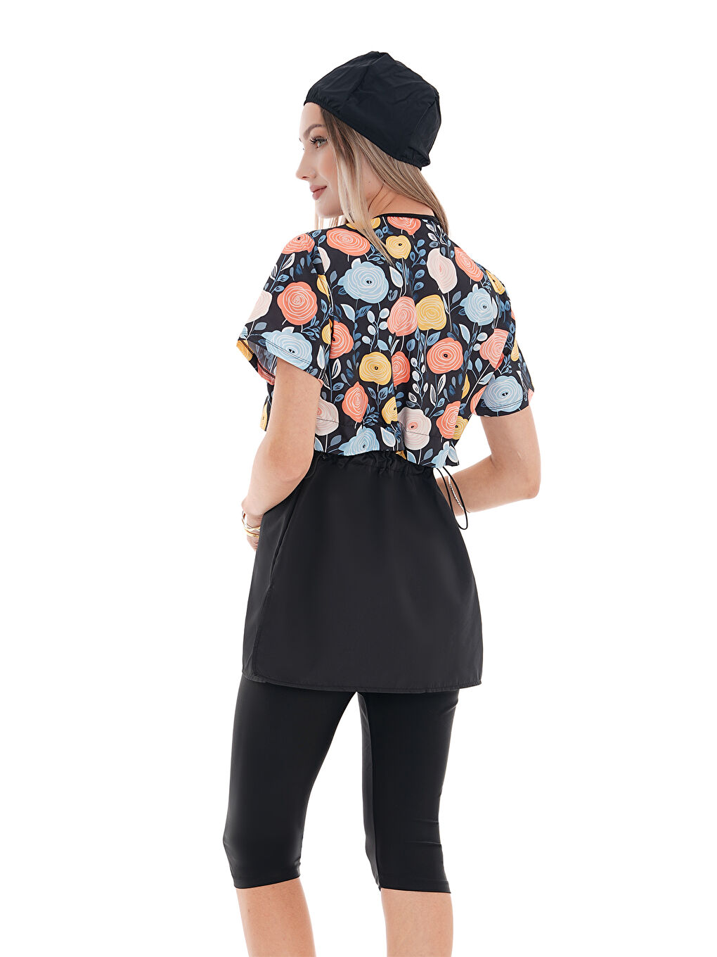 Yarı Kapalı Tesettür Mayo 2508 Suna Siyah Gül-2