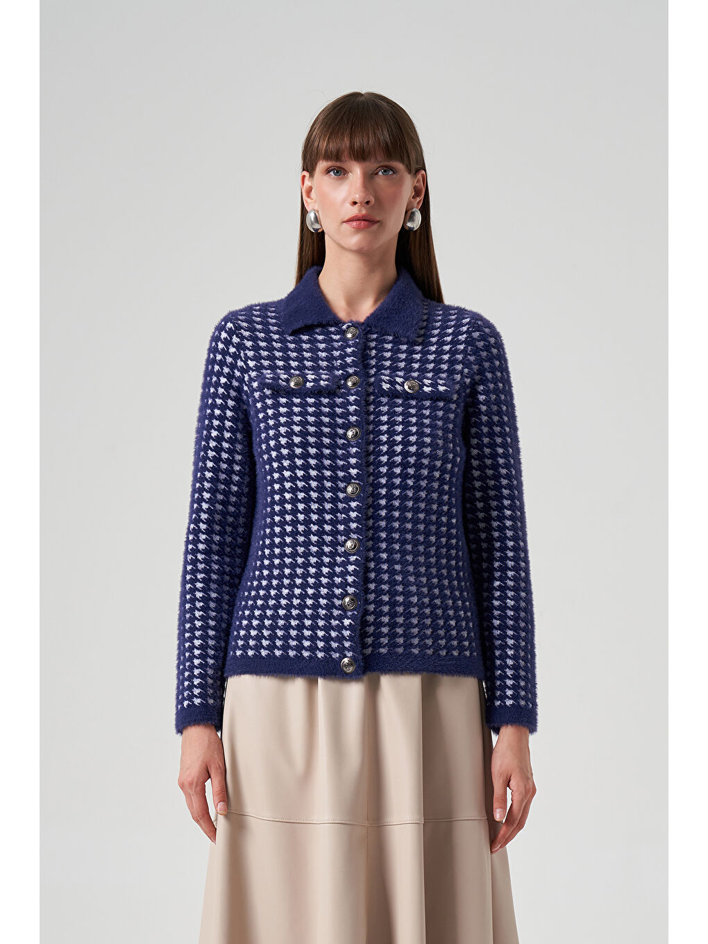 Lacivert Triko Düğme Detay Kısa Hırka 7007 Laci-1