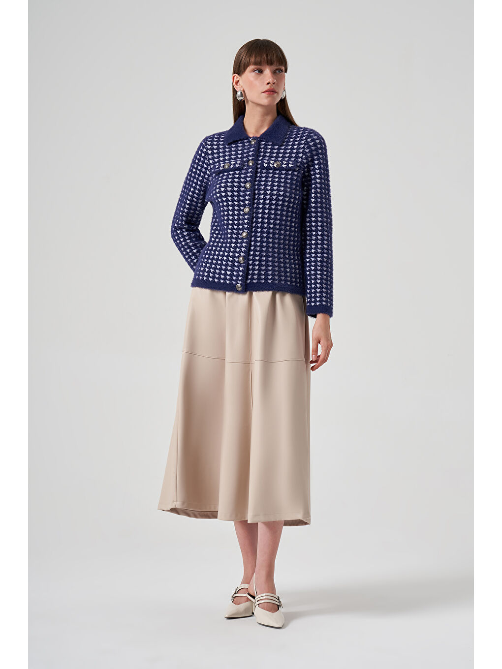 Lacivert Triko Düğme Detay Kısa Hırka 7007 Laci-2