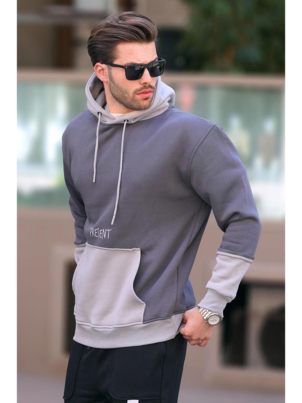 Madmext Füme Kapüşonlu Cep Detaylı Erkek Sweatshirt 7071 - 1