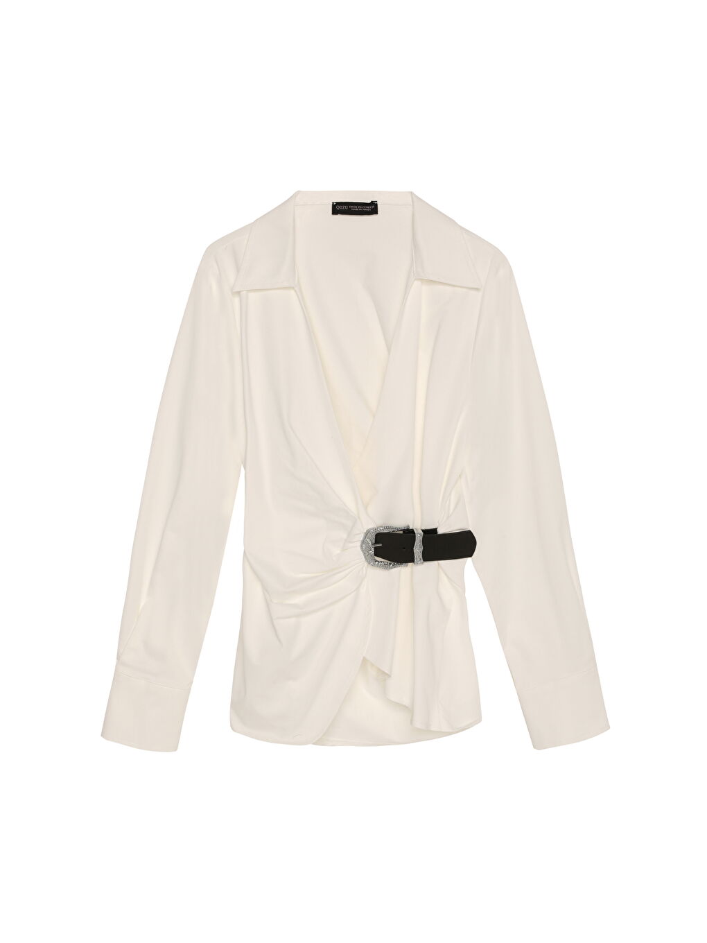 V Yaka Anvelop Kemerli Bluz Ekru-1