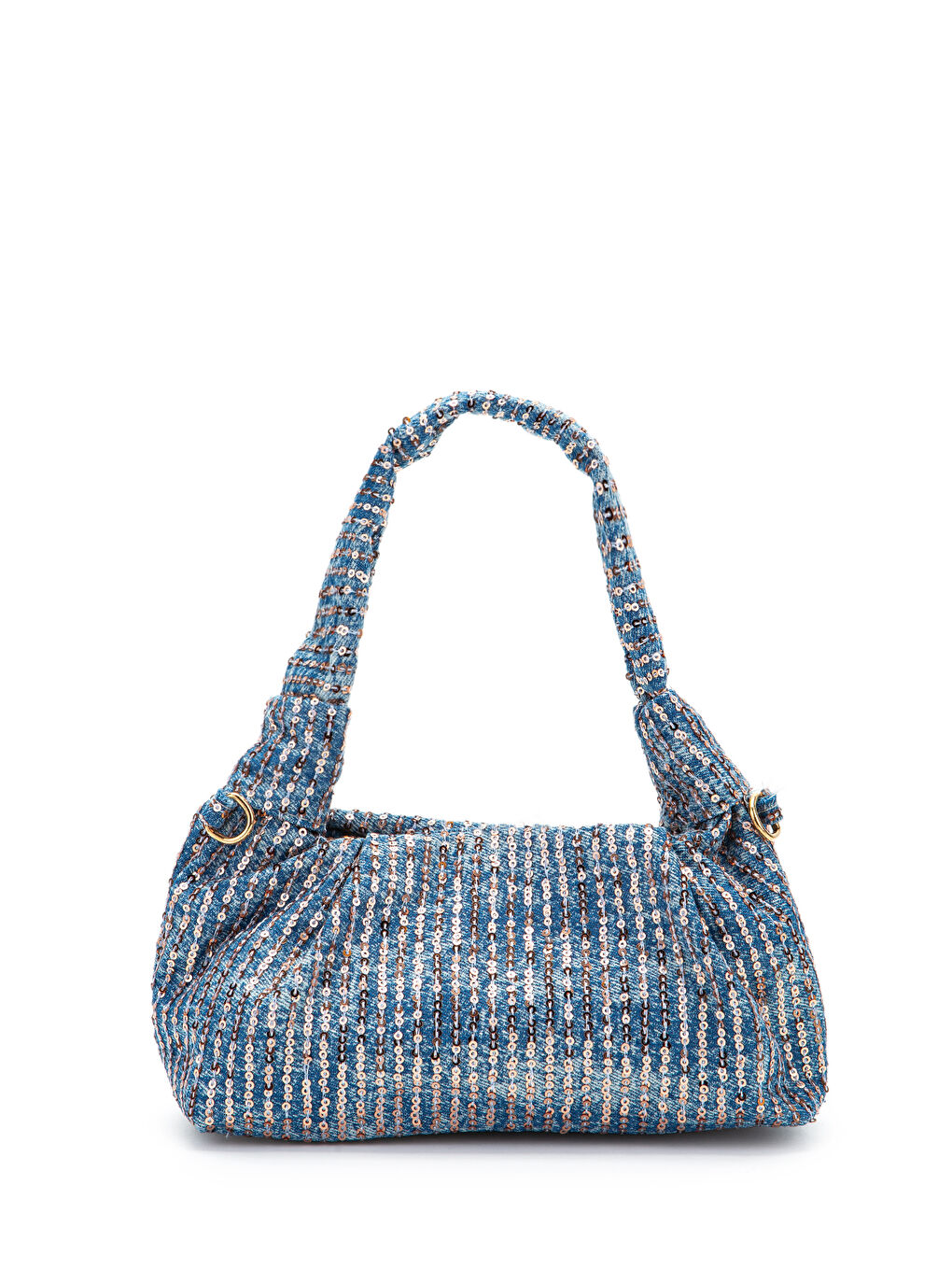 Sarı Uzun Zincir Askılı Baget Kadın Çapraz Çanta Sins Gold Pullu