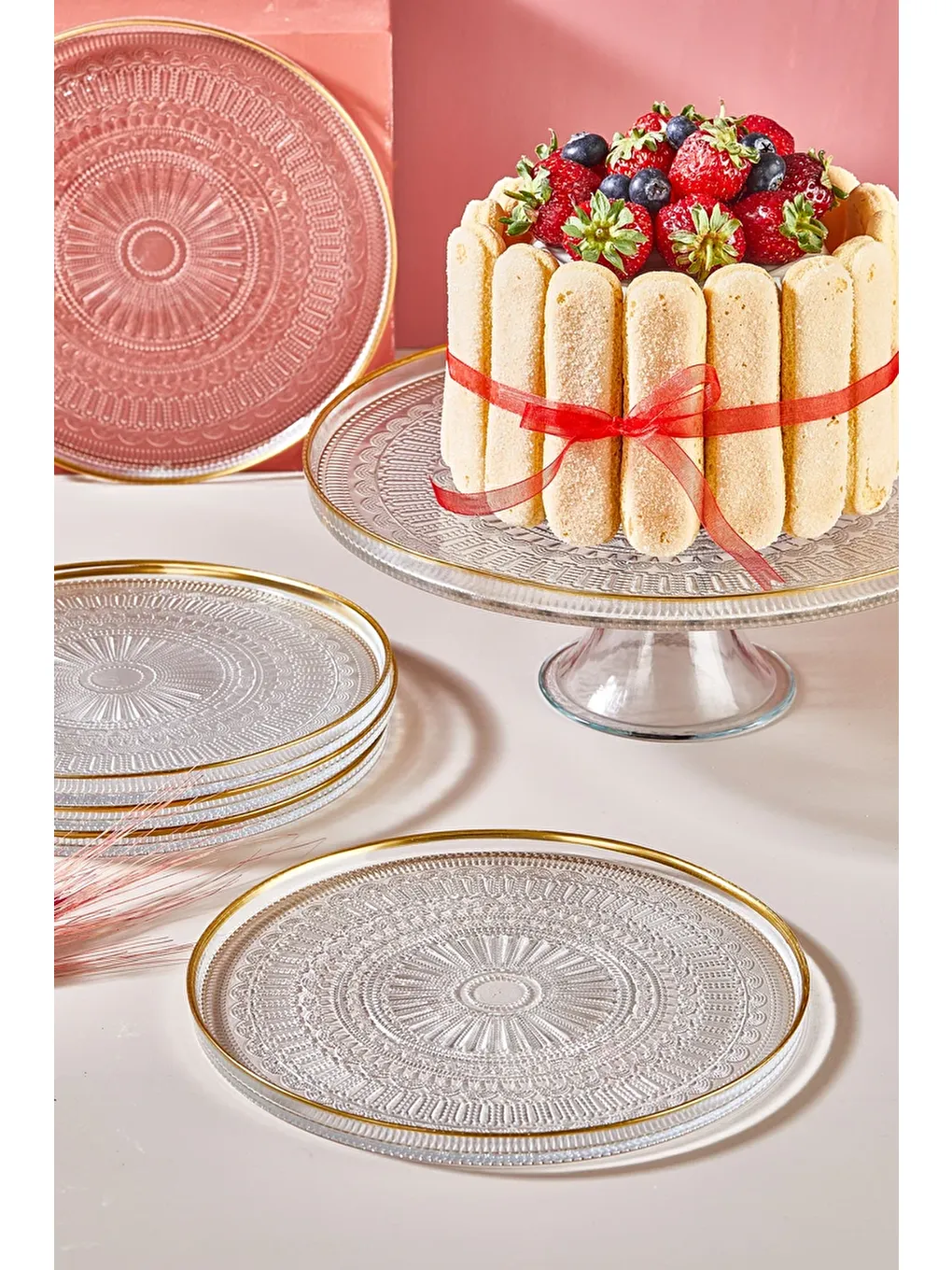 Renksiz Serenity 7 Parça Pasta/Kek/Tatlı Sunum Tabağı Seti-1