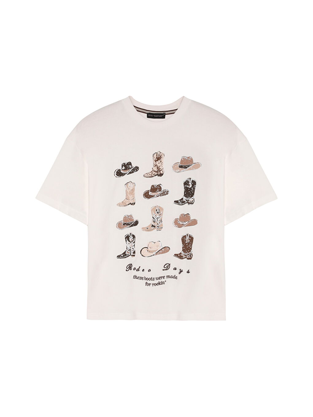 Kovboy Baskılı Tişört Ekru