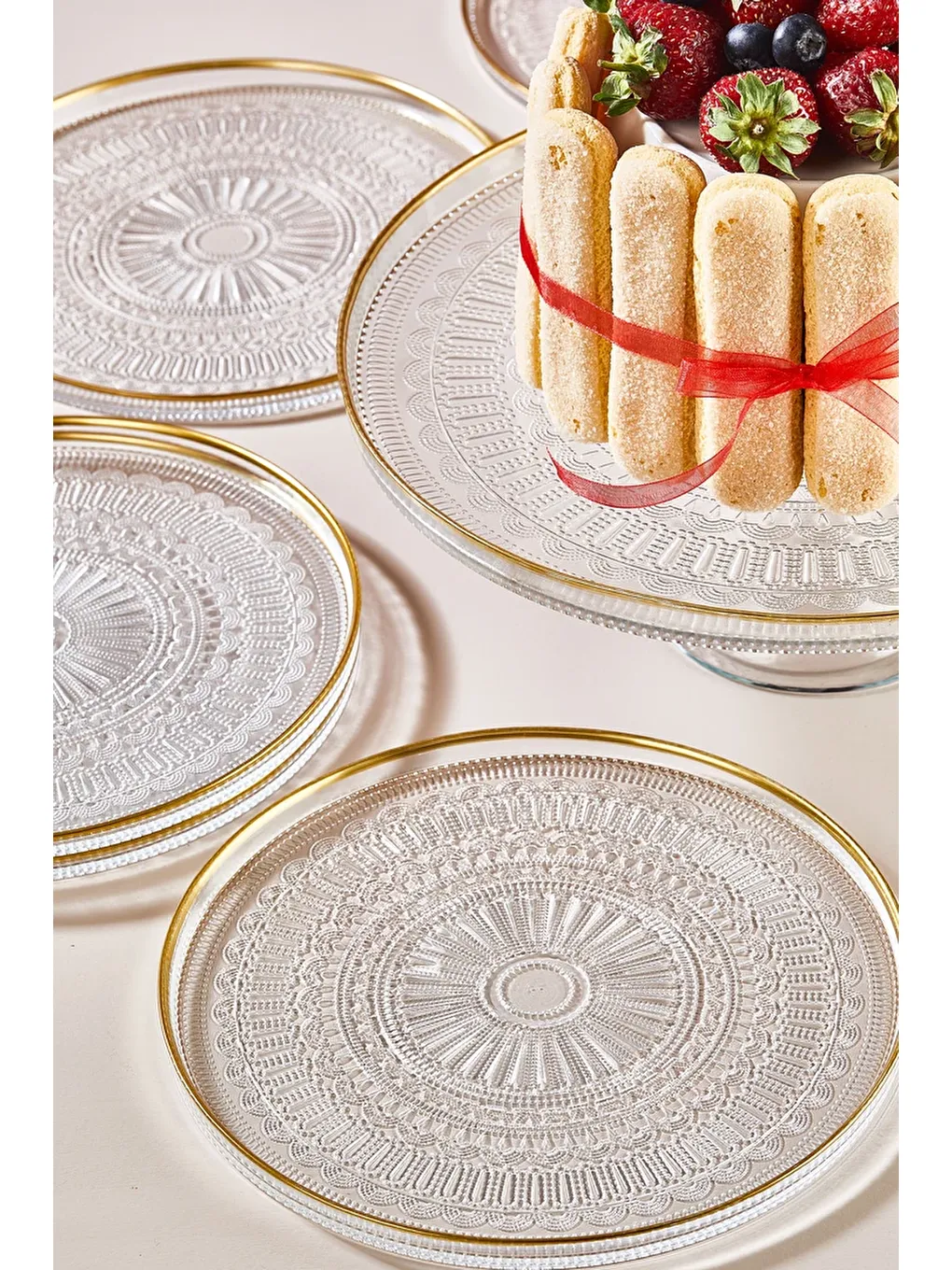 Renksiz Serenity 7 Parça Pasta/Kek/Tatlı Sunum Tabağı Seti-2