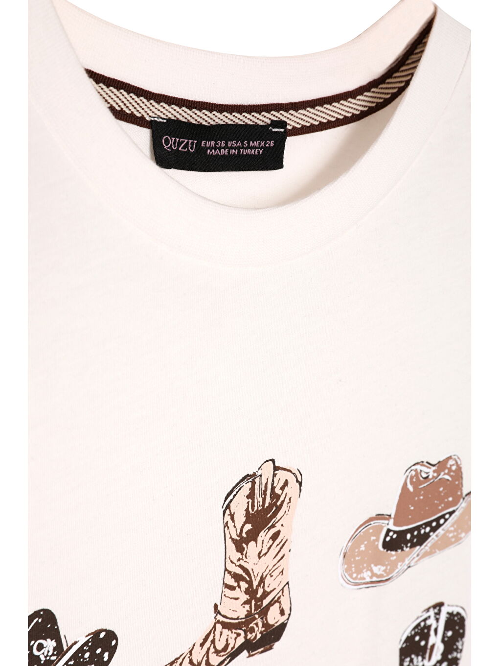 Kovboy Baskılı Tişört Ekru-1