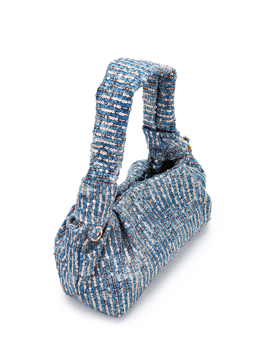 Sarı Uzun Zincir Askılı Baget Kadın Çapraz Çanta Sins Gold Pullu-2