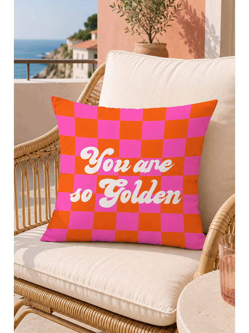 Fuşya You Are So Golden Dama Desenli Pop Art Dekoratif Kırlent Kılıfı Retro Dekor 43x43 Cm-4