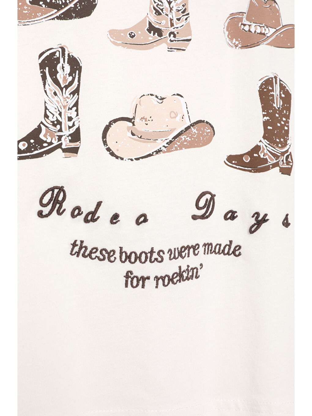Kovboy Baskılı Tişört Ekru-2