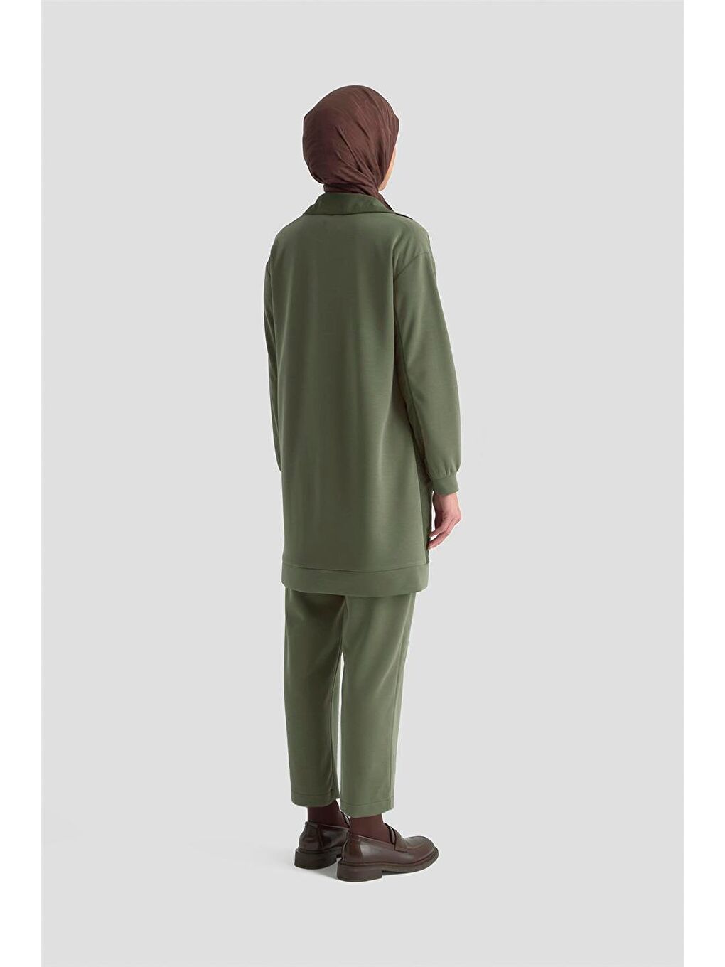 Paraşüt Kumaş Mixli Örme Hırka 25Kt5626 Haki-3