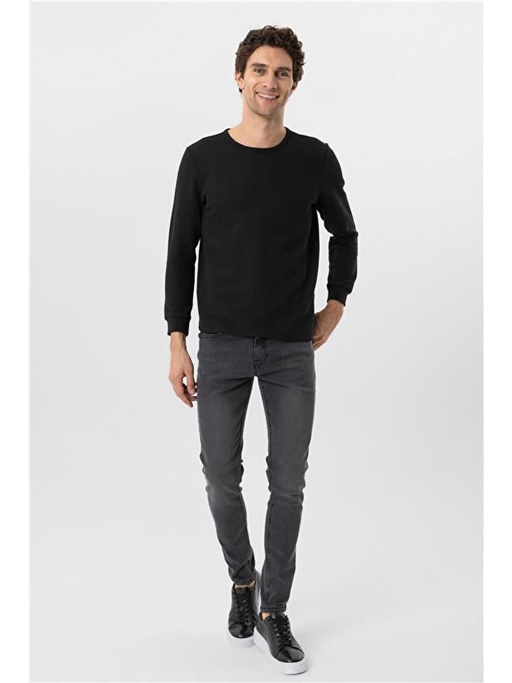 Siyah Slim Armürlü Bisiklet Yaka Triko-2