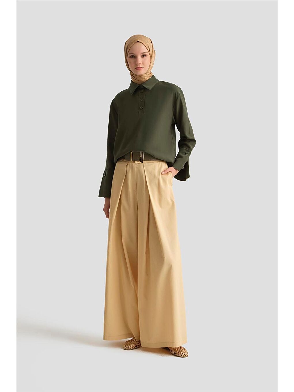 Polo Yaka Lyocell Bluz 25Y3736 Haki