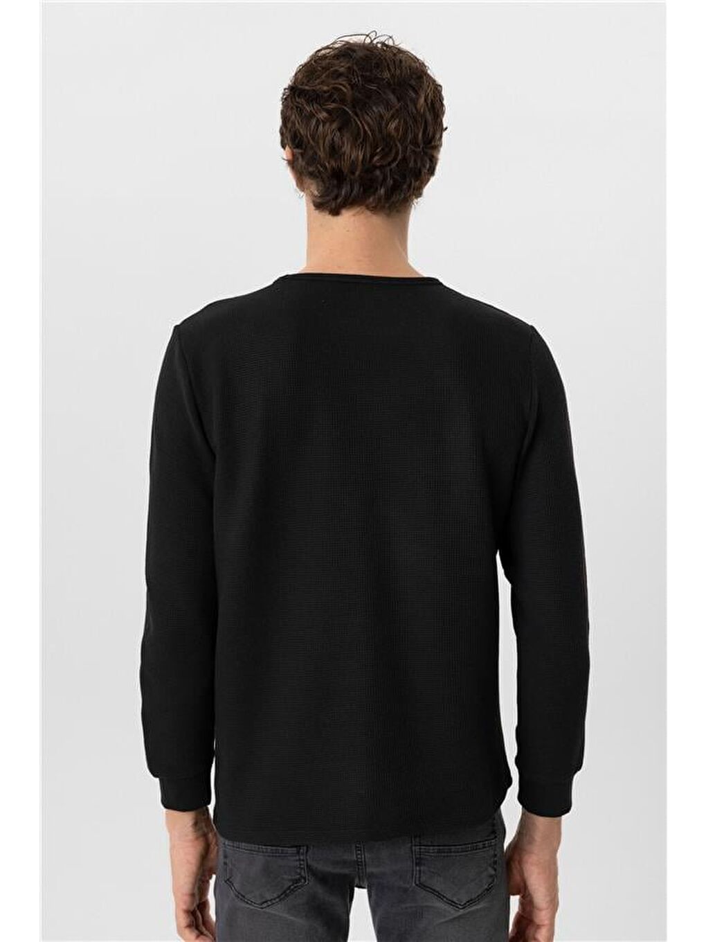 Siyah Slim Armürlü Bisiklet Yaka Triko-5