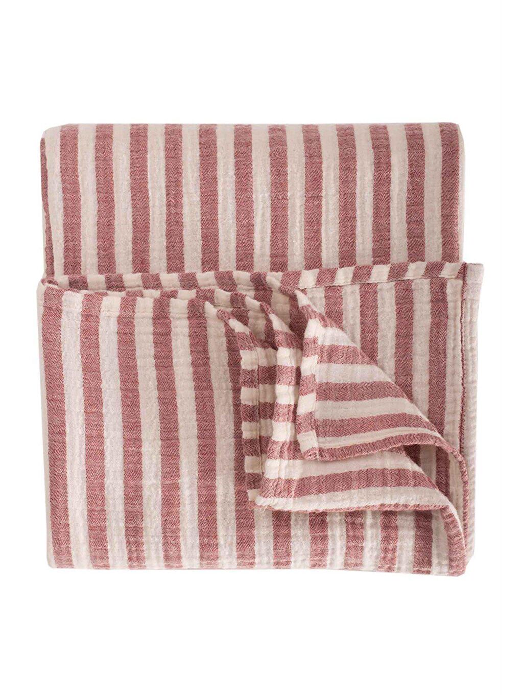 Kahverengi Naturel Battaniye 90X100 cm Rust Kalın Çizgili