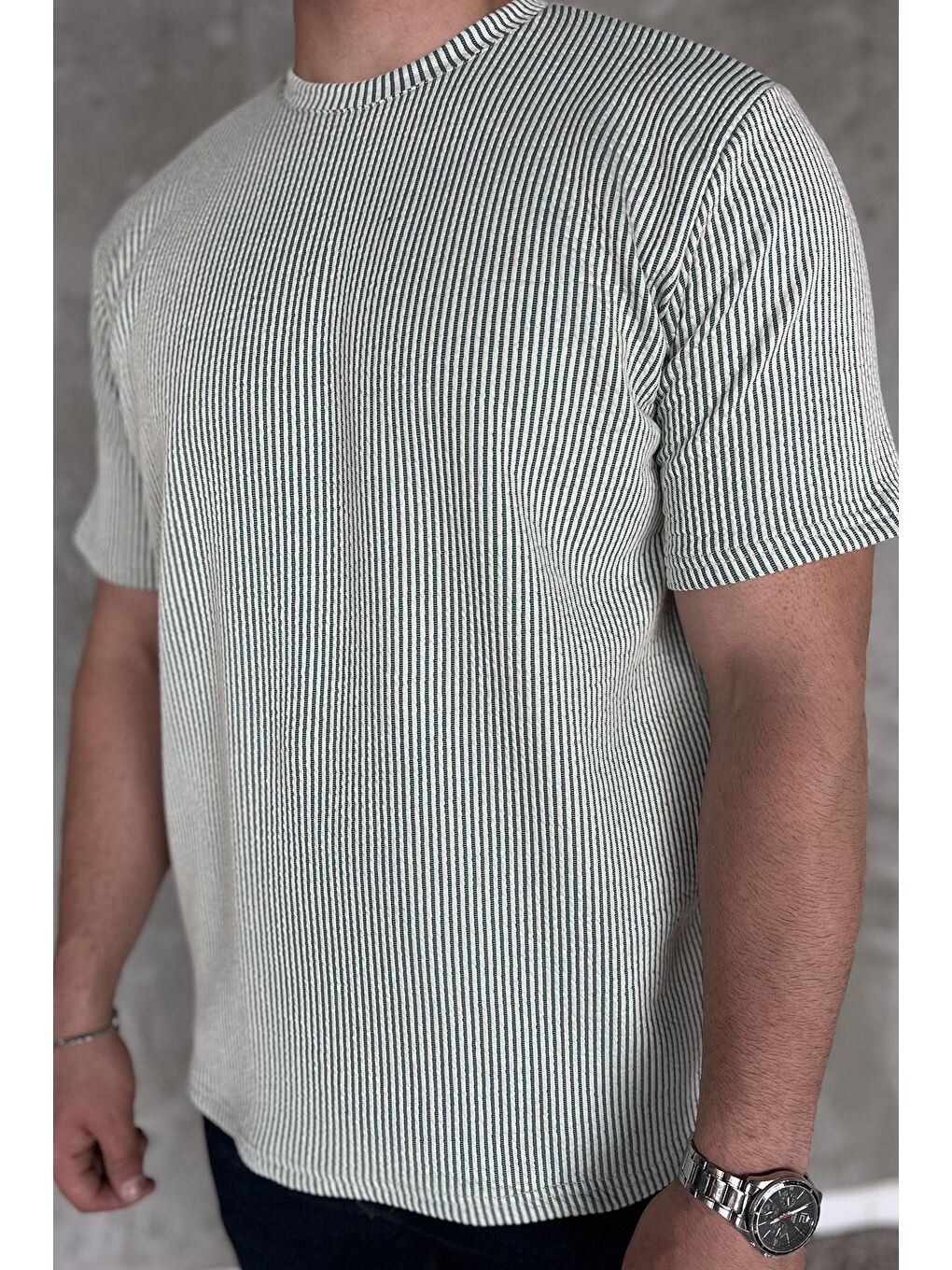 Yeşil Bisiklet Yaka Çizgili Erkek Tişört-3