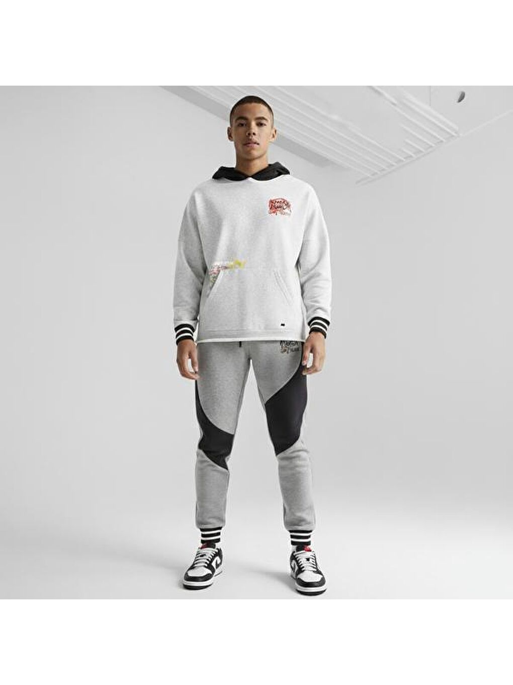 Boroughs Erkek Gri Kapüşonlu Hoodie