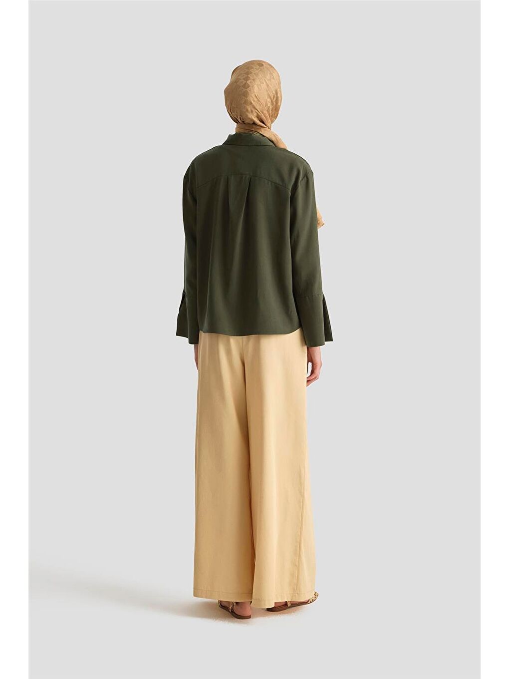 Polo Yaka Lyocell Bluz 25Y3736 Haki-4