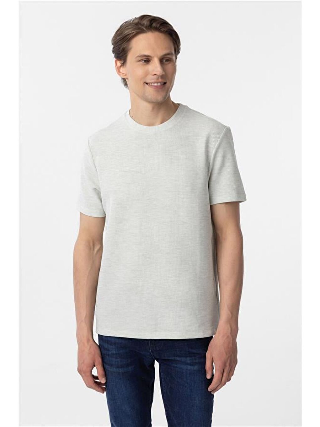 Yeşil Regular Armürlü Bisiklet Yaka Tişört-1