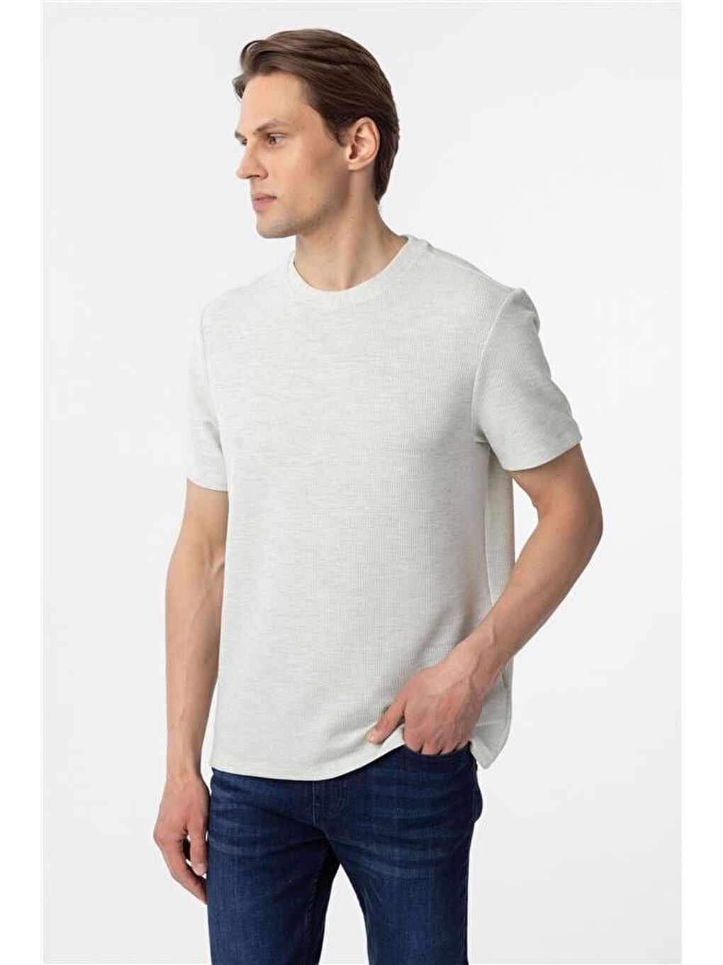 Yeşil Regular Armürlü Bisiklet Yaka Tişört-2