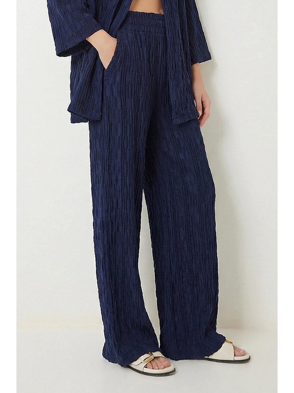 Lacivert Dokulu Oversize Örme Kimono Takım LACİVERT LBY0041-2