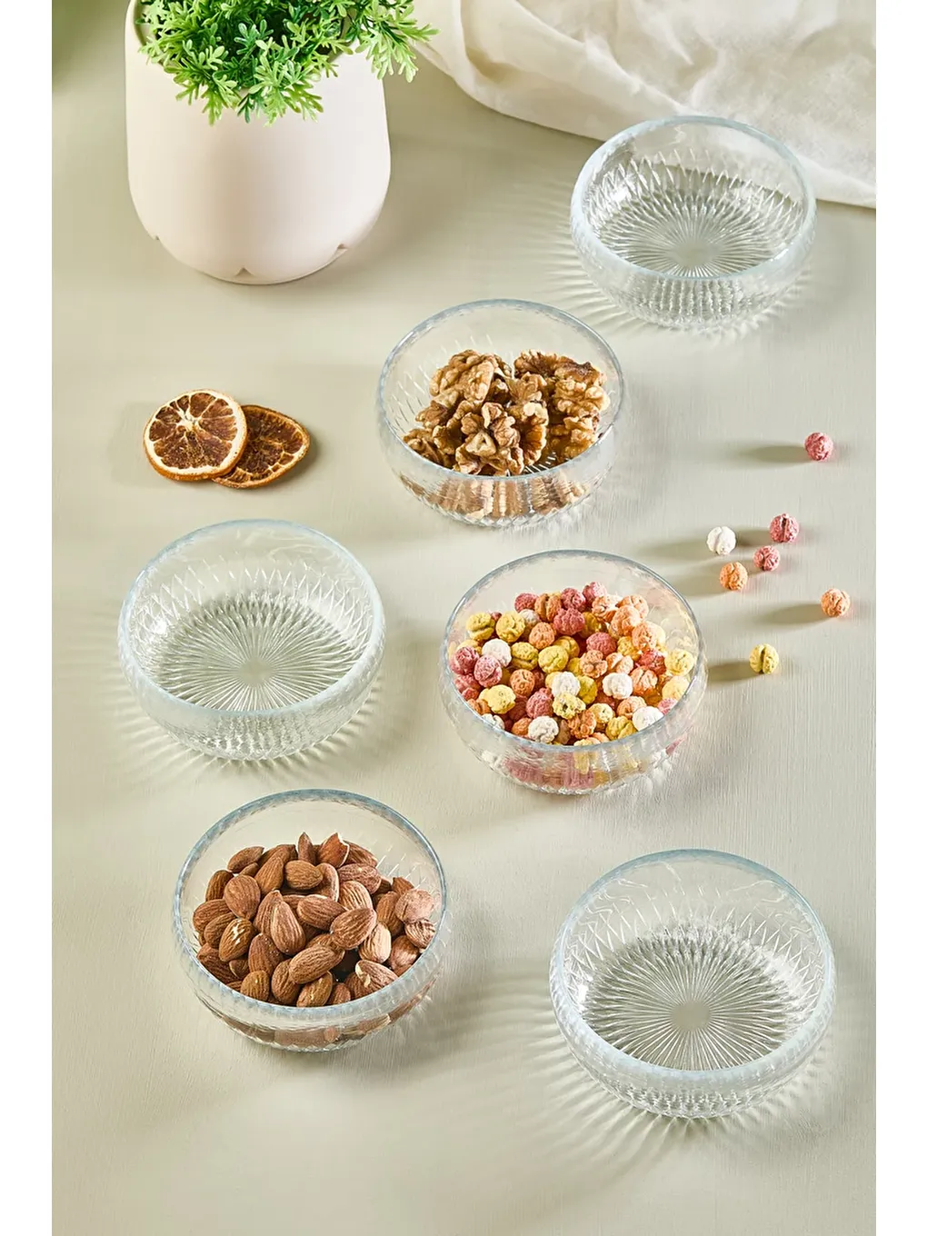 Renksiz Olivya 6 Parça Cam Çerez - Sos - Lokum Mini Sunum Kasesi - 11 CM-1