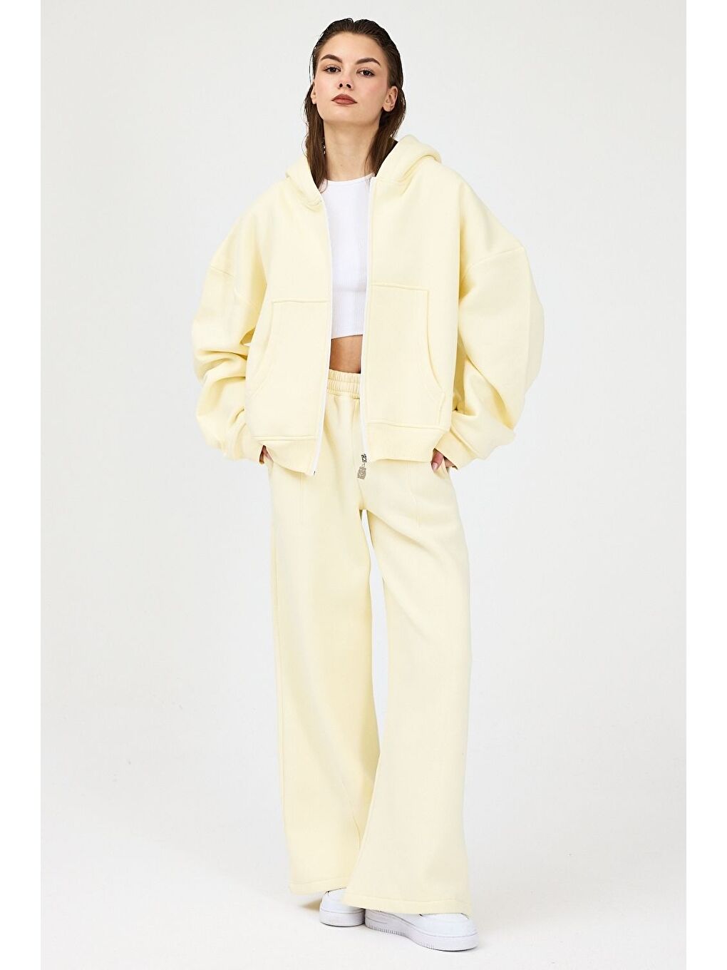 Bej Kadın Chill Bol Paça Vanilya Sarısı Eşofman Alt-2