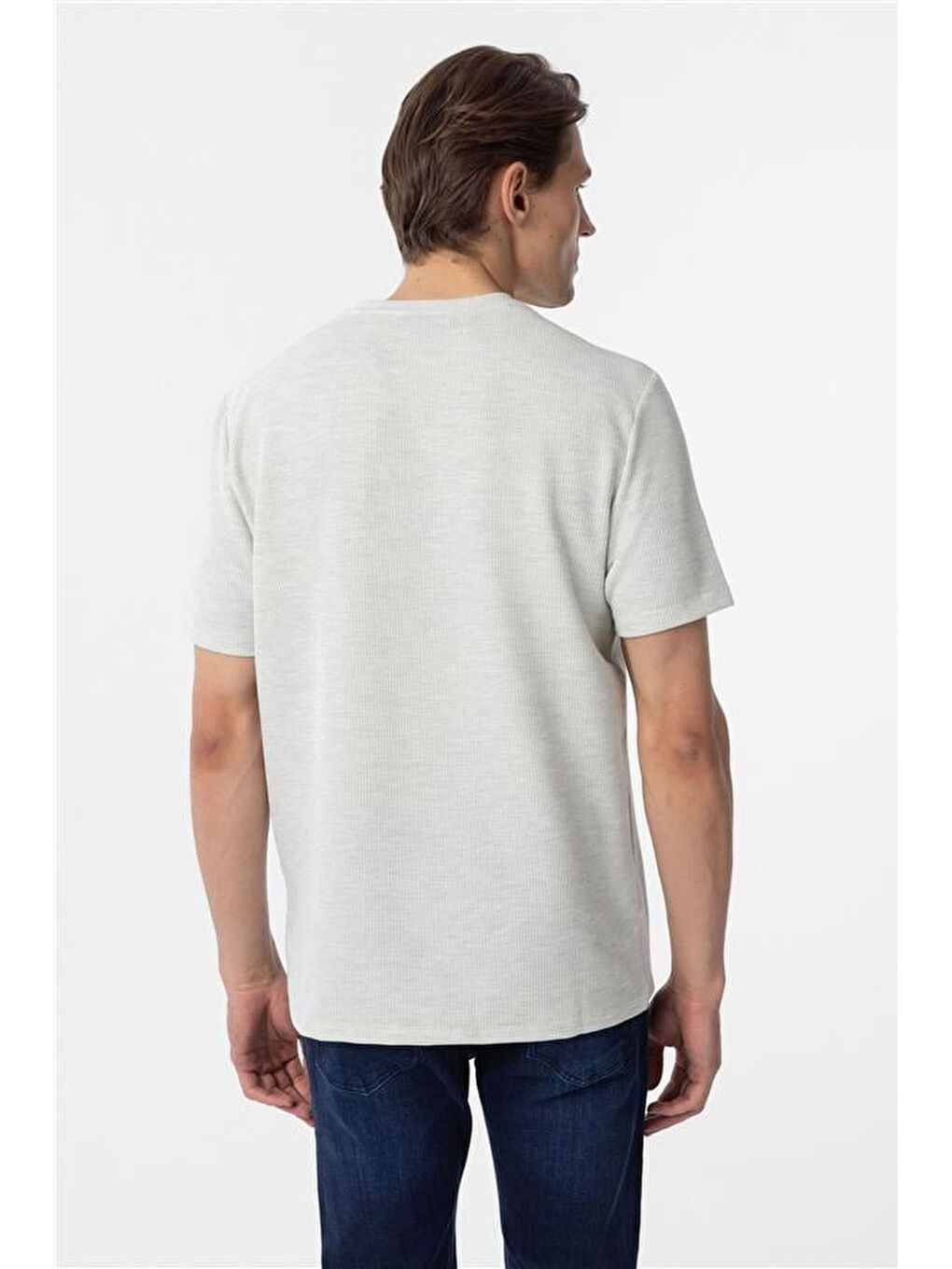 Yeşil Regular Armürlü Bisiklet Yaka Tişört-5