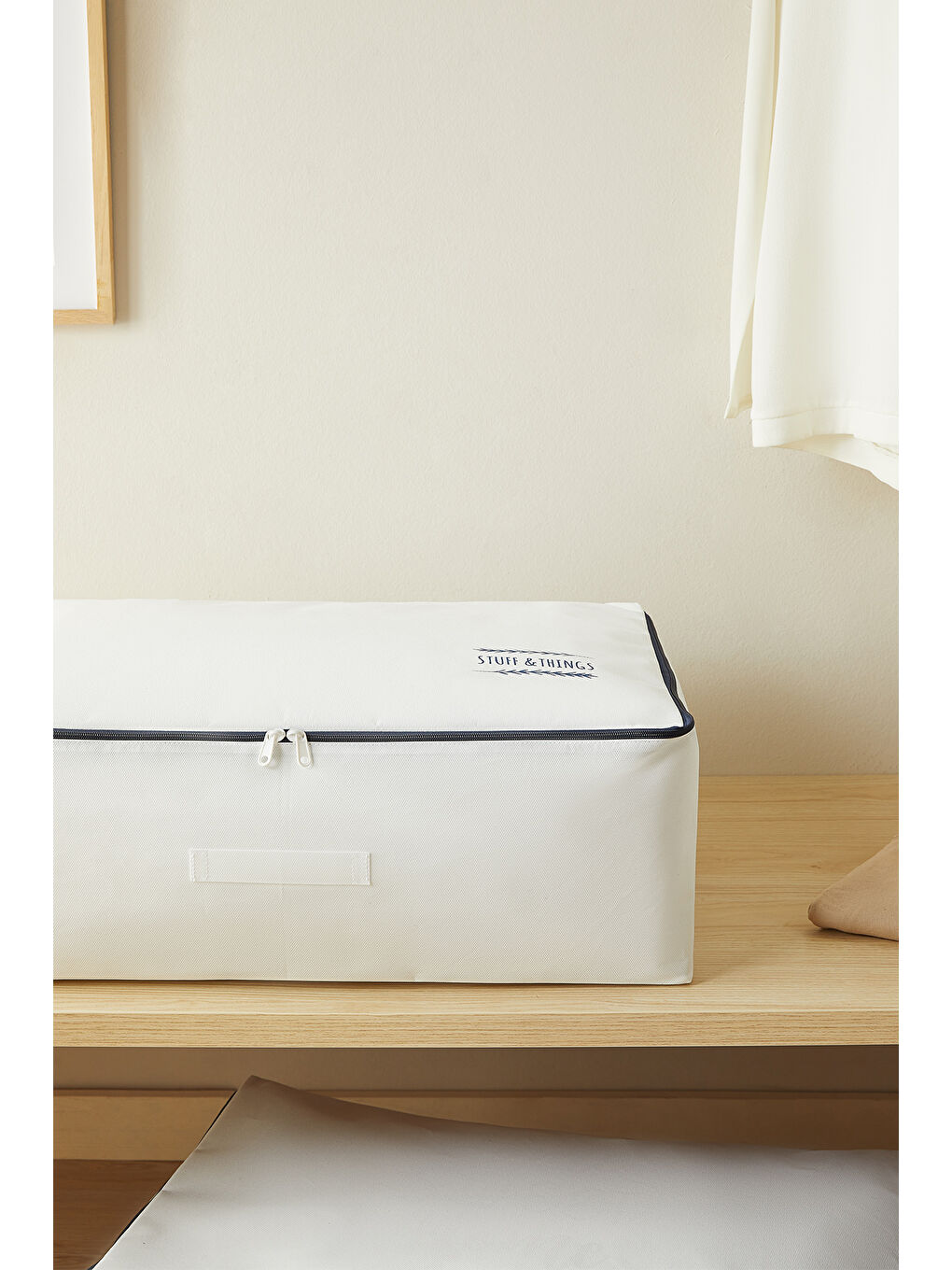 2'li Büyük Boy Lacivert Fermuarlı Beyaz Renk Stuff & Things Baza Altı Hurç Set 62 x 46 x 22 cm-3