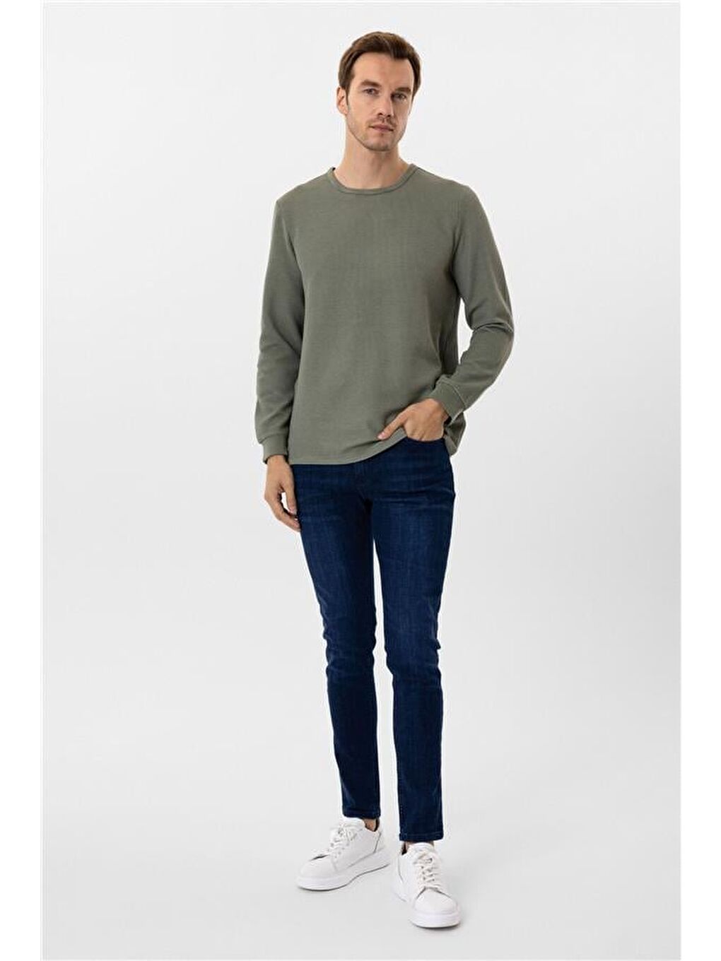 Yeşil Slim Armürlü Bisiklet Yaka Triko-2