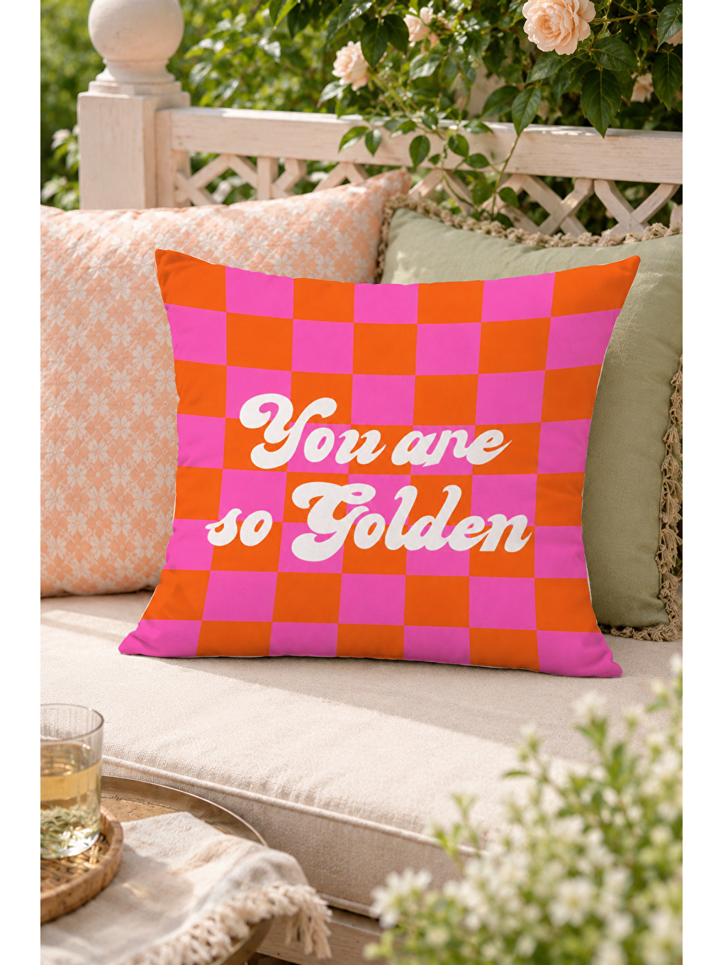 Fuşya You Are So Golden Dama Desenli Pop Art Dekoratif Kırlent Kılıfı Retro Dekor 43x43 Cm-6