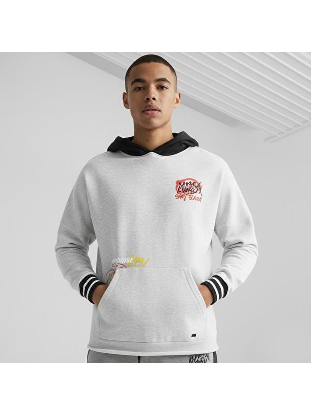 Boroughs Erkek Gri Kapüşonlu Hoodie-4