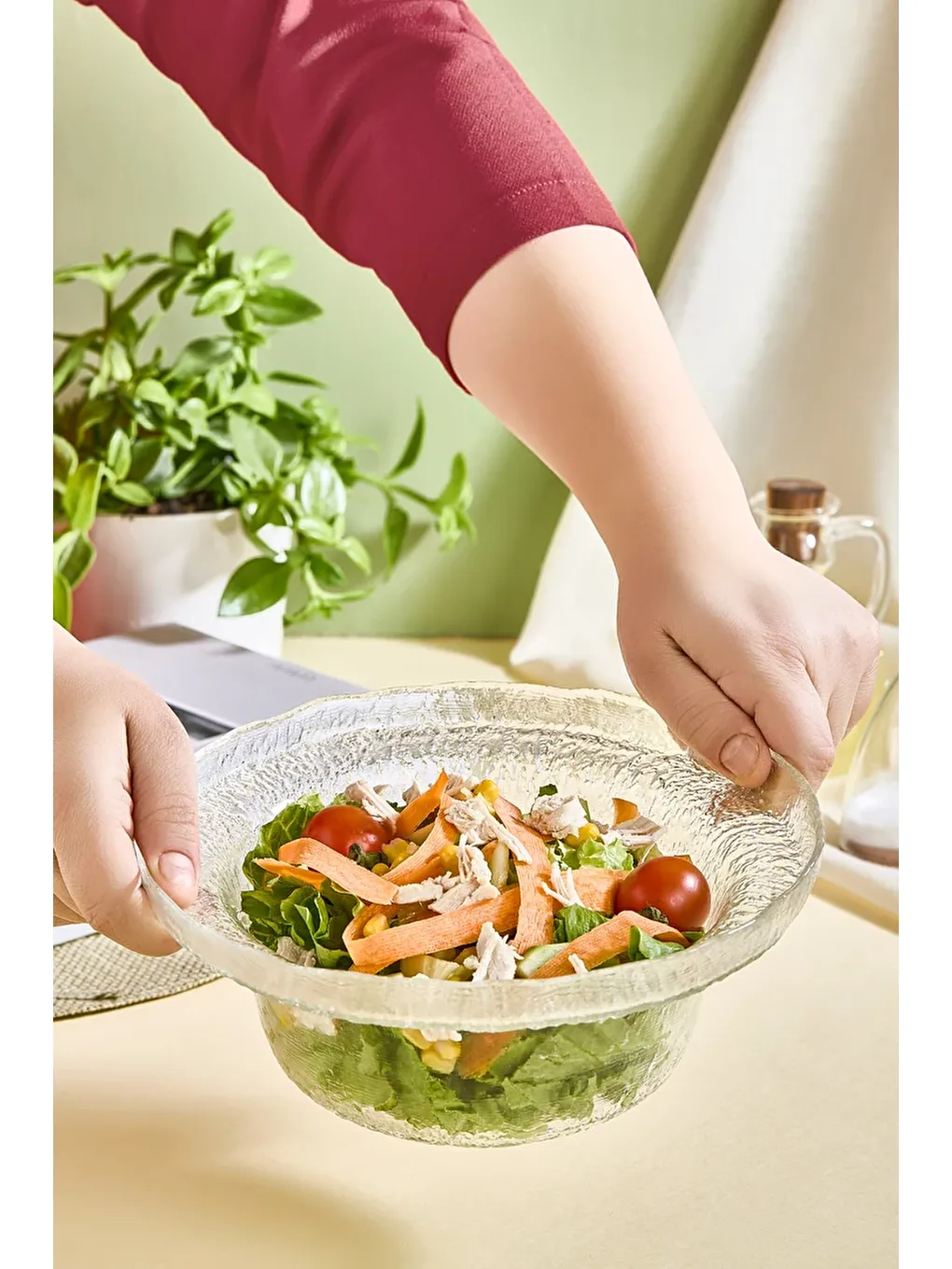 Renksiz Gemma Büyük Boy Cam Salata Kasesi