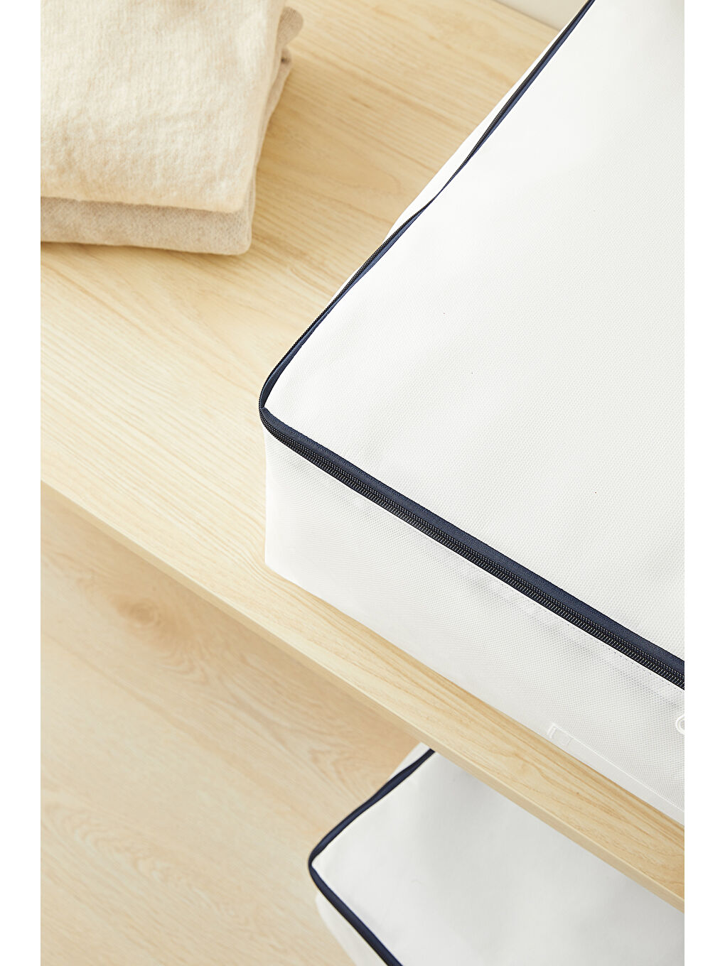 2'li Büyük Boy Lacivert Fermuarlı Beyaz Renk Stuff & Things Baza Altı Hurç Set 62 x 46 x 22 cm-4