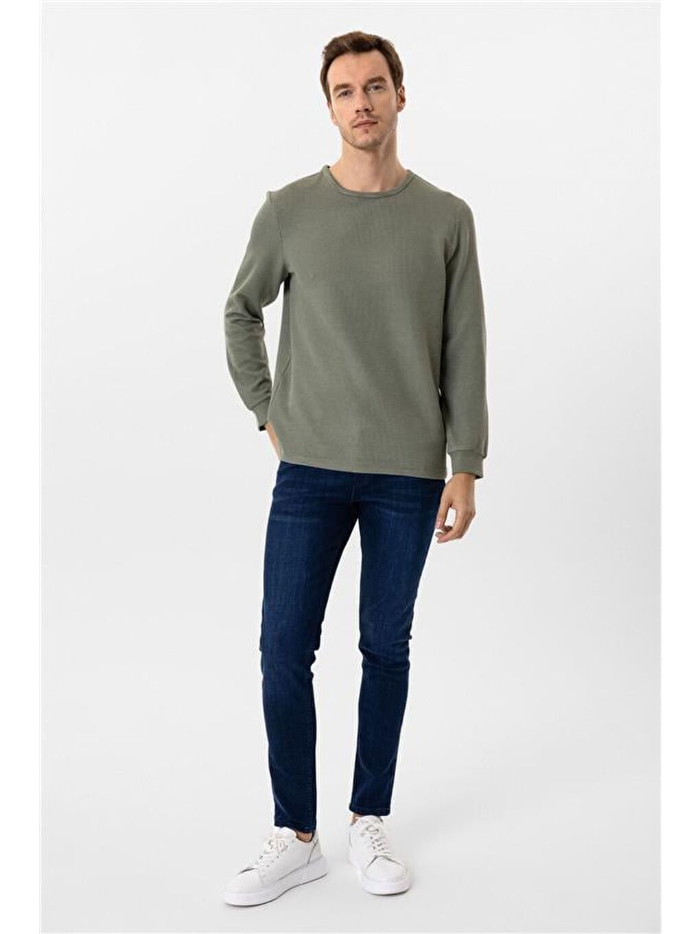 Yeşil Slim Armürlü Bisiklet Yaka Triko-3