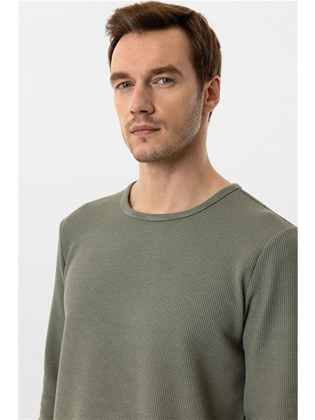 Yeşil Slim Armürlü Bisiklet Yaka Triko-4