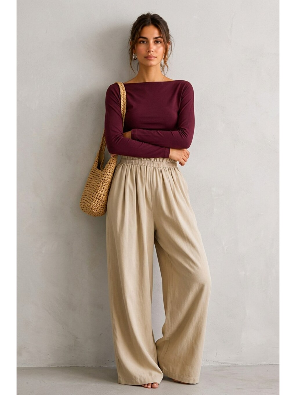 Kadın Crop Bodycone Uzun Kollu Bordo Bluz-3