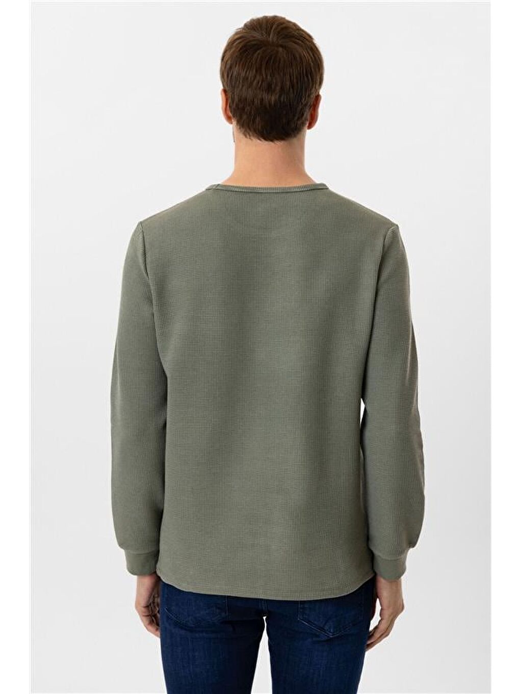 Yeşil Slim Armürlü Bisiklet Yaka Triko-5