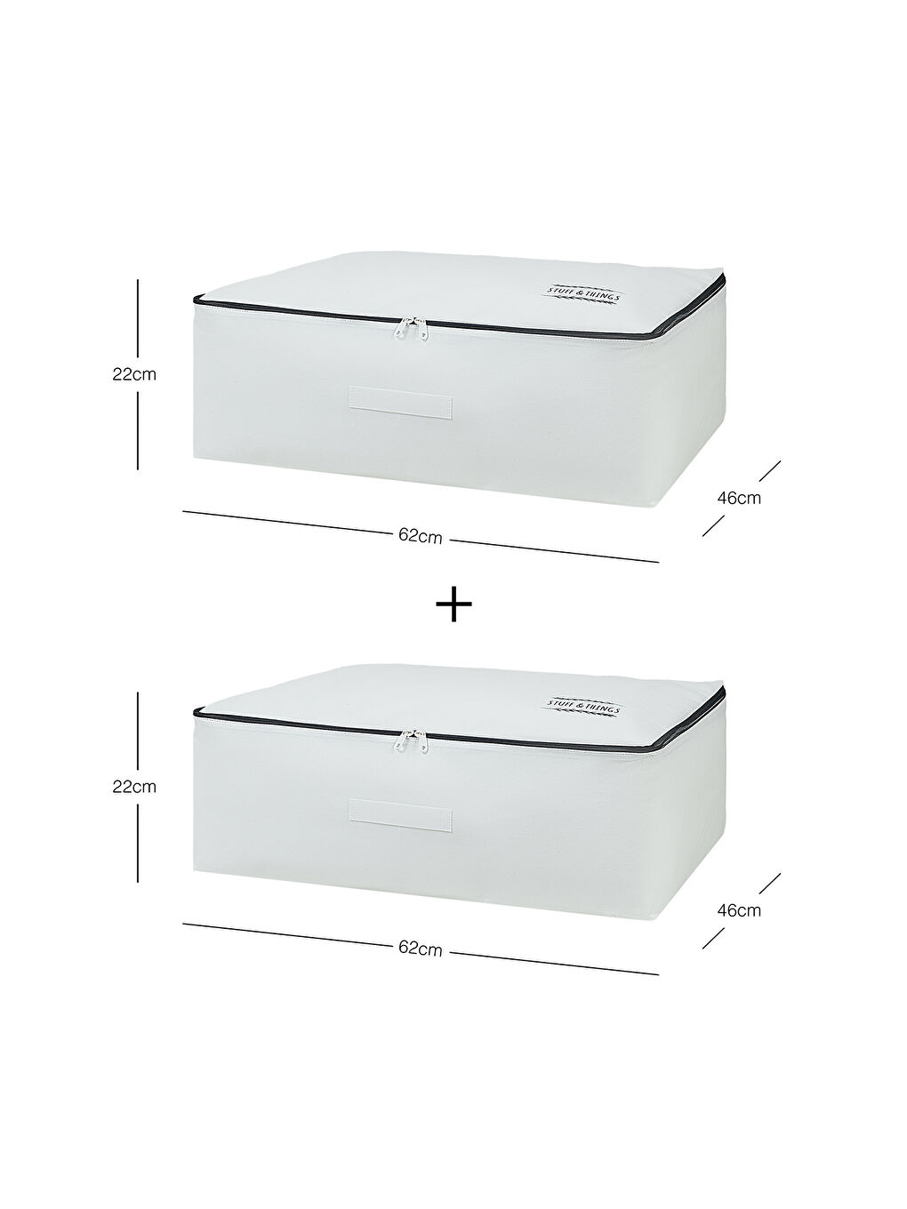 2'li Büyük Boy Lacivert Fermuarlı Beyaz Renk Stuff & Things Baza Altı Hurç Set 62 x 46 x 22 cm-6