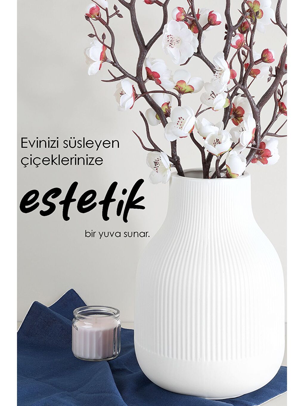 Beyaz Seramik Boğumlu Çizgili Vazo-1