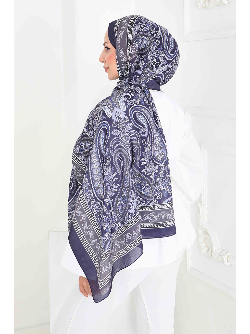 Etnika Soul Serisi Pamuk Şal Lacivert - 27856-LACIVERT-3