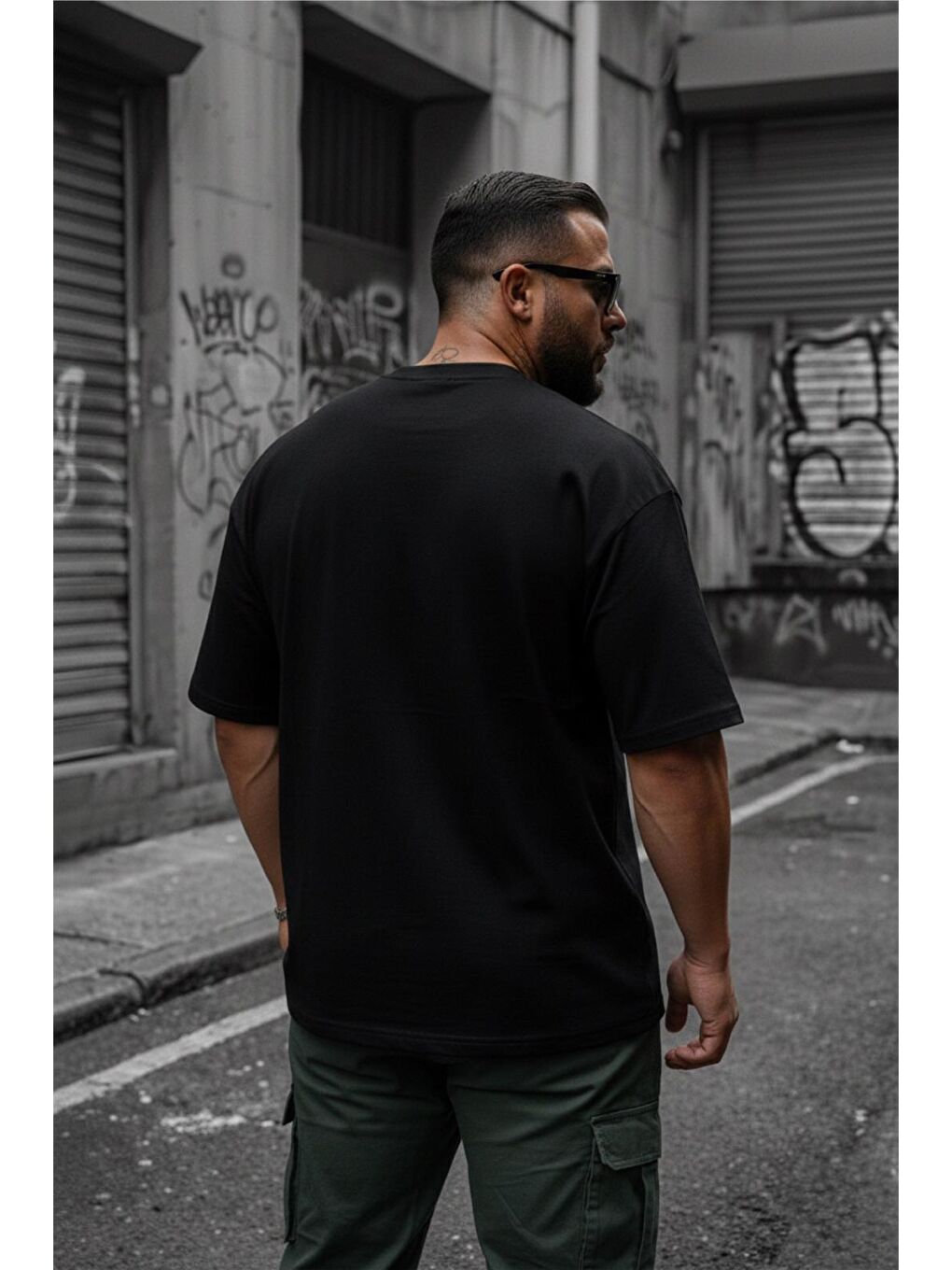 Siyah Kapty Erkek Büyük Beden Battal Basic Bisiklet Yaka Pamuklu T-Shirt Rahat Kesim Unisex Sevgili Kombin-2