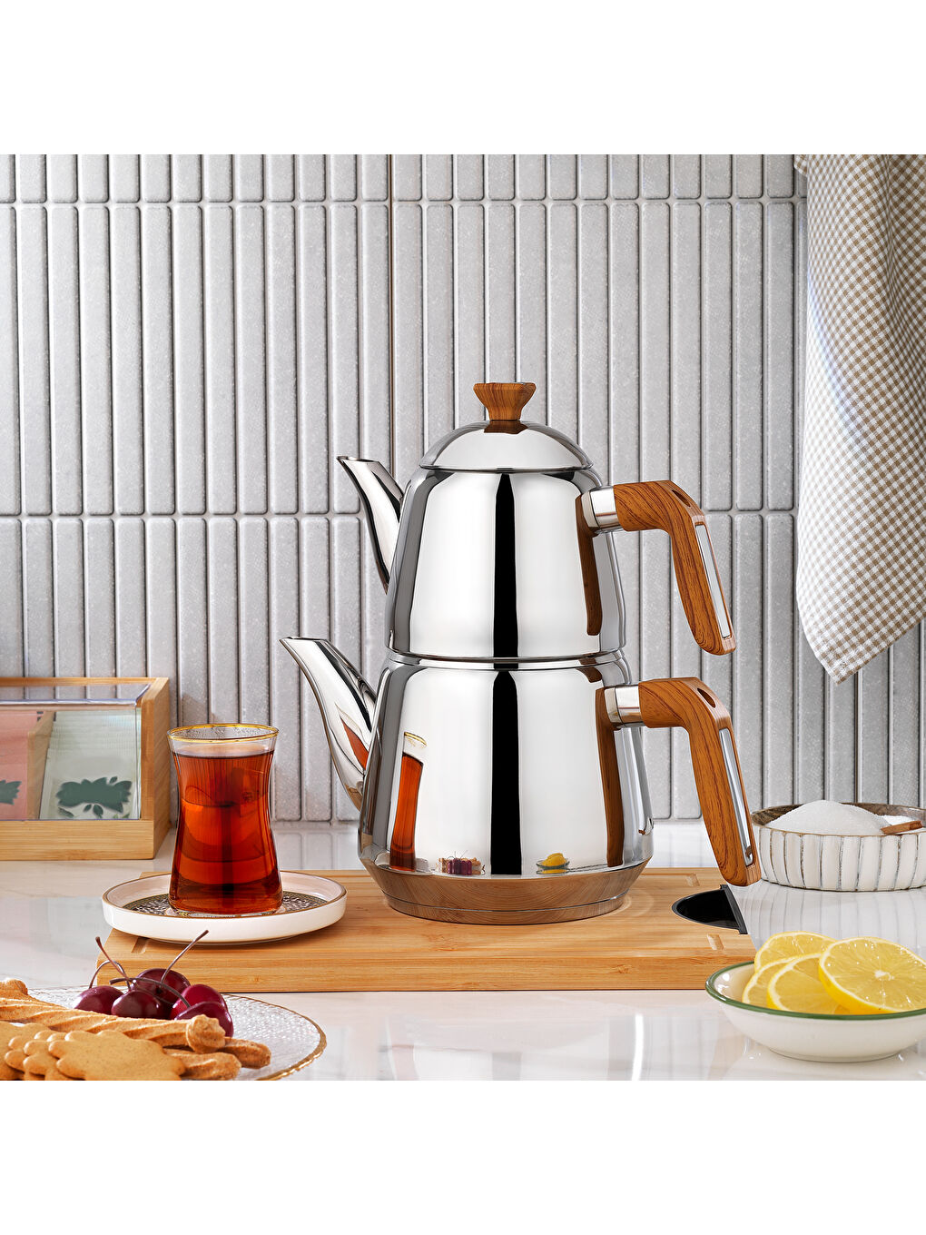 TeeHaus Çelik Çaydanlık Takımı 4 Parça-Kahverengi