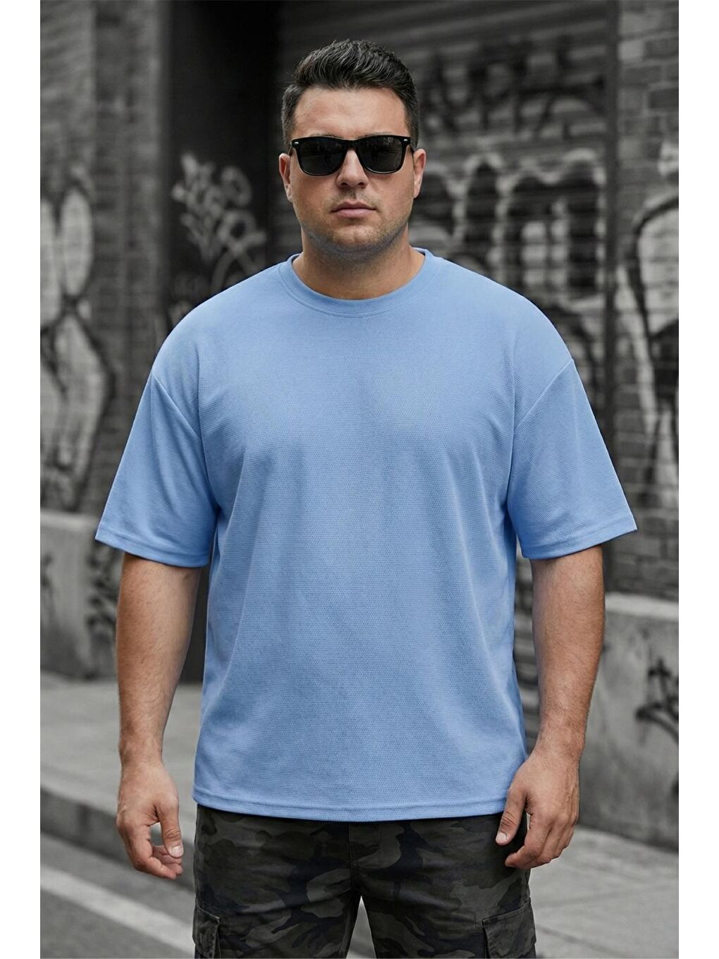 Turkuaz Kapty Erkek Büyük Beden Battal Basic Bisiklet Yaka Pamuklu T-Shirt Rahat Kesim Unisex Sevgili Kombin