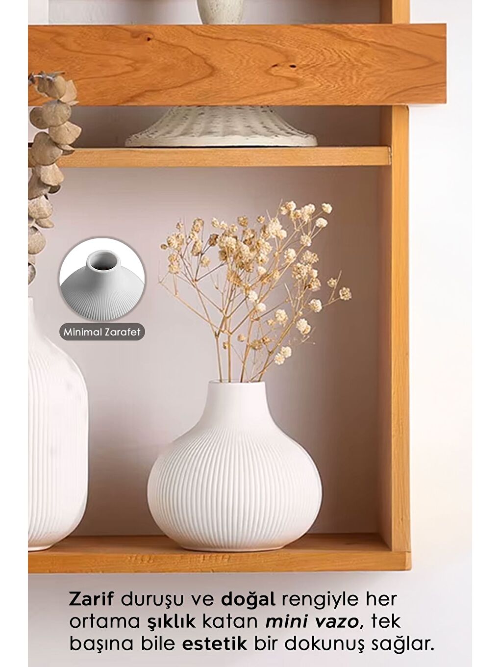 Beyaz Seramik Çizgili Mini Vazo-1