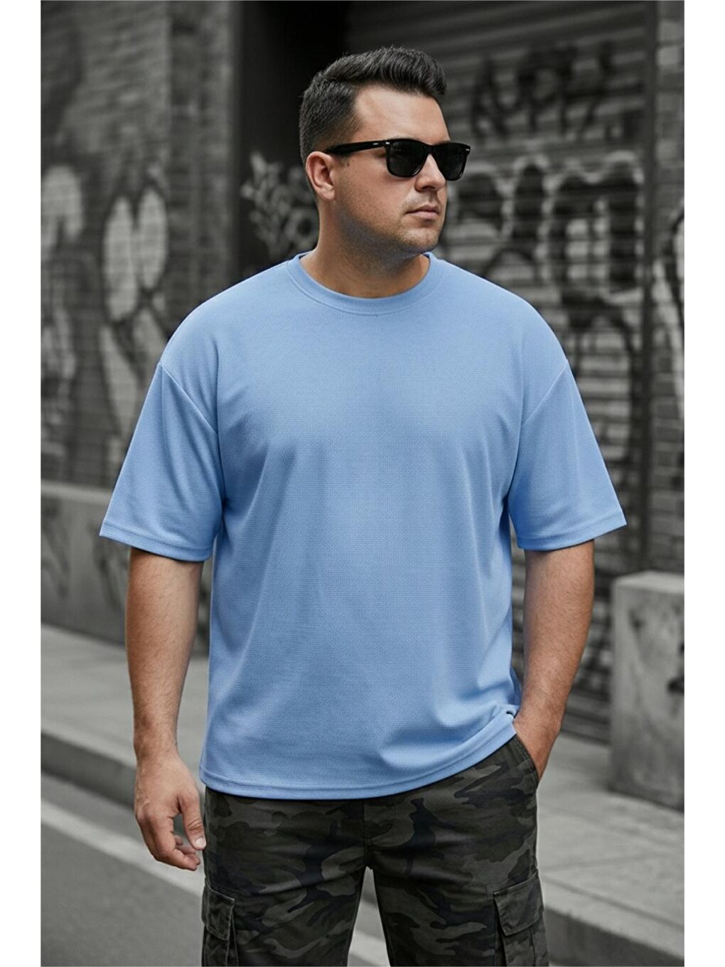 Turkuaz Kapty Erkek Büyük Beden Battal Basic Bisiklet Yaka Pamuklu T-Shirt Rahat Kesim Unisex Sevgili Kombin-1