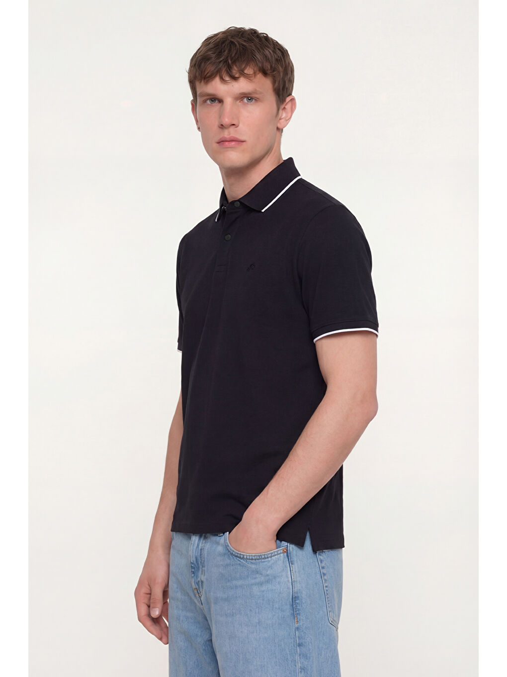 Erkek Siyah Normal Kesim Regular Fit %100 Pamuk Düğmeli Polo Yaka Tişört-2