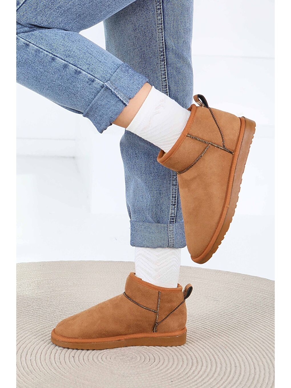 Kahverengi Kadın Taba İçi Pelüş Yarım Süet Bot - 27784-TABA