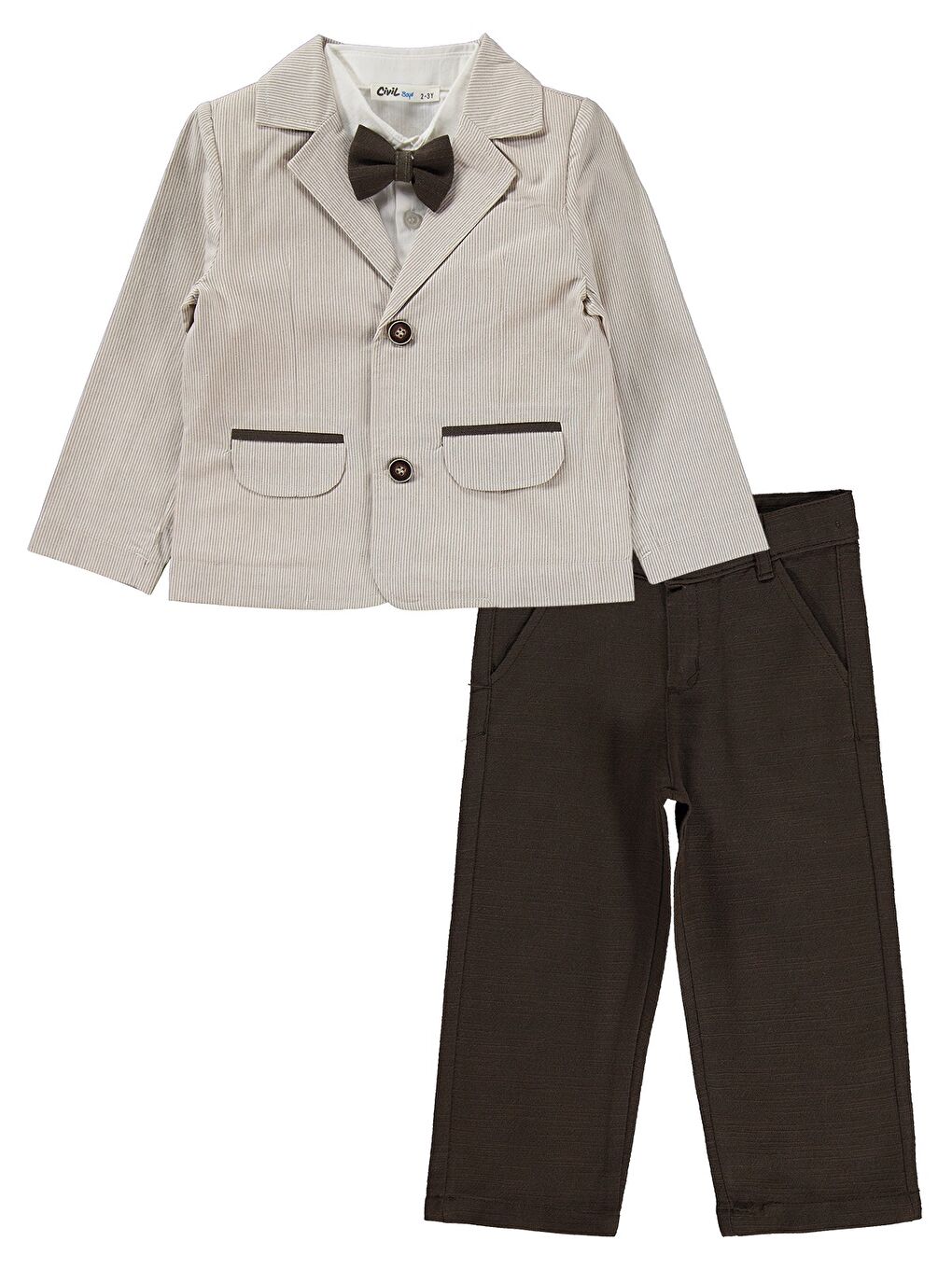 Kahverengi Boys Gömlekli 3'lü 2-5 Yaş Takım - Kahve-3