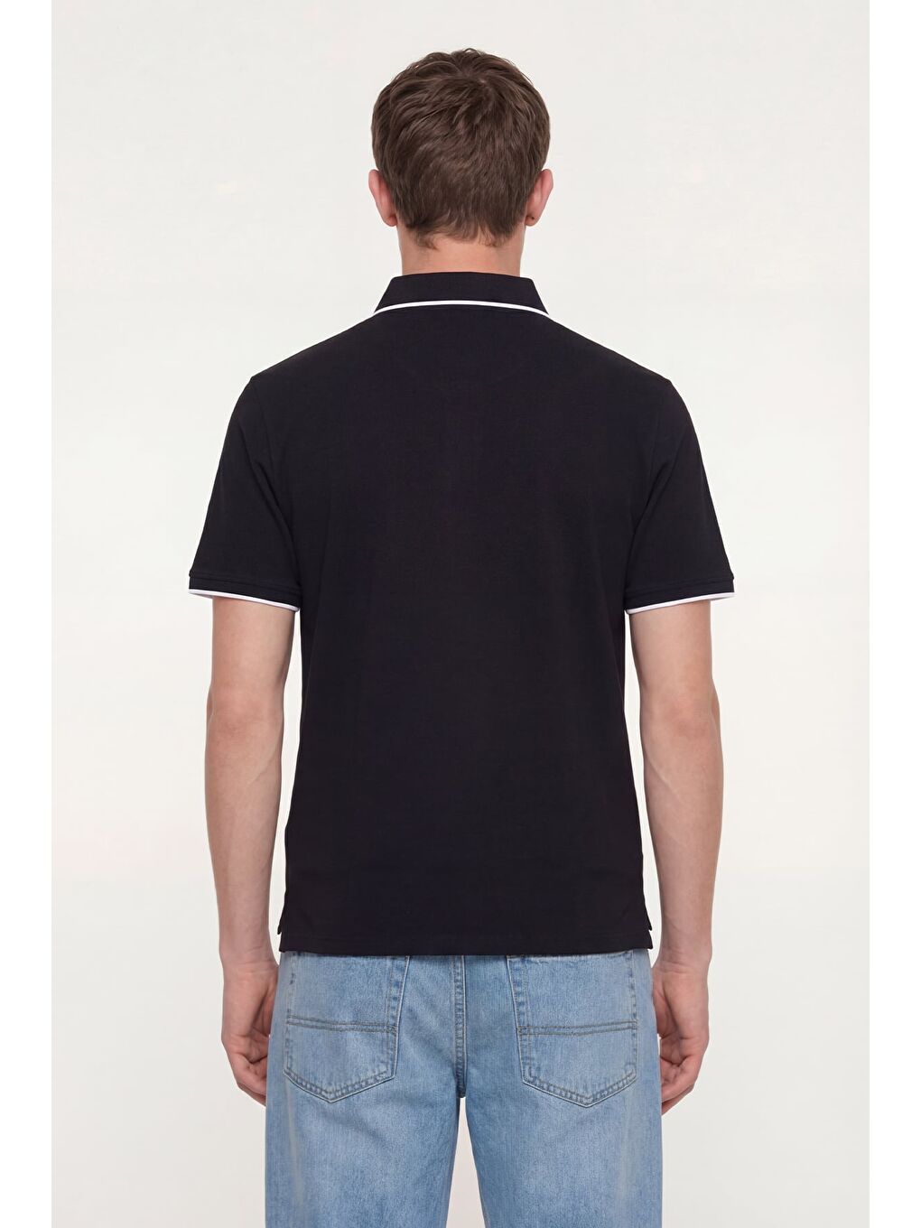 Erkek Siyah Normal Kesim Regular Fit %100 Pamuk Düğmeli Polo Yaka Tişört-3
