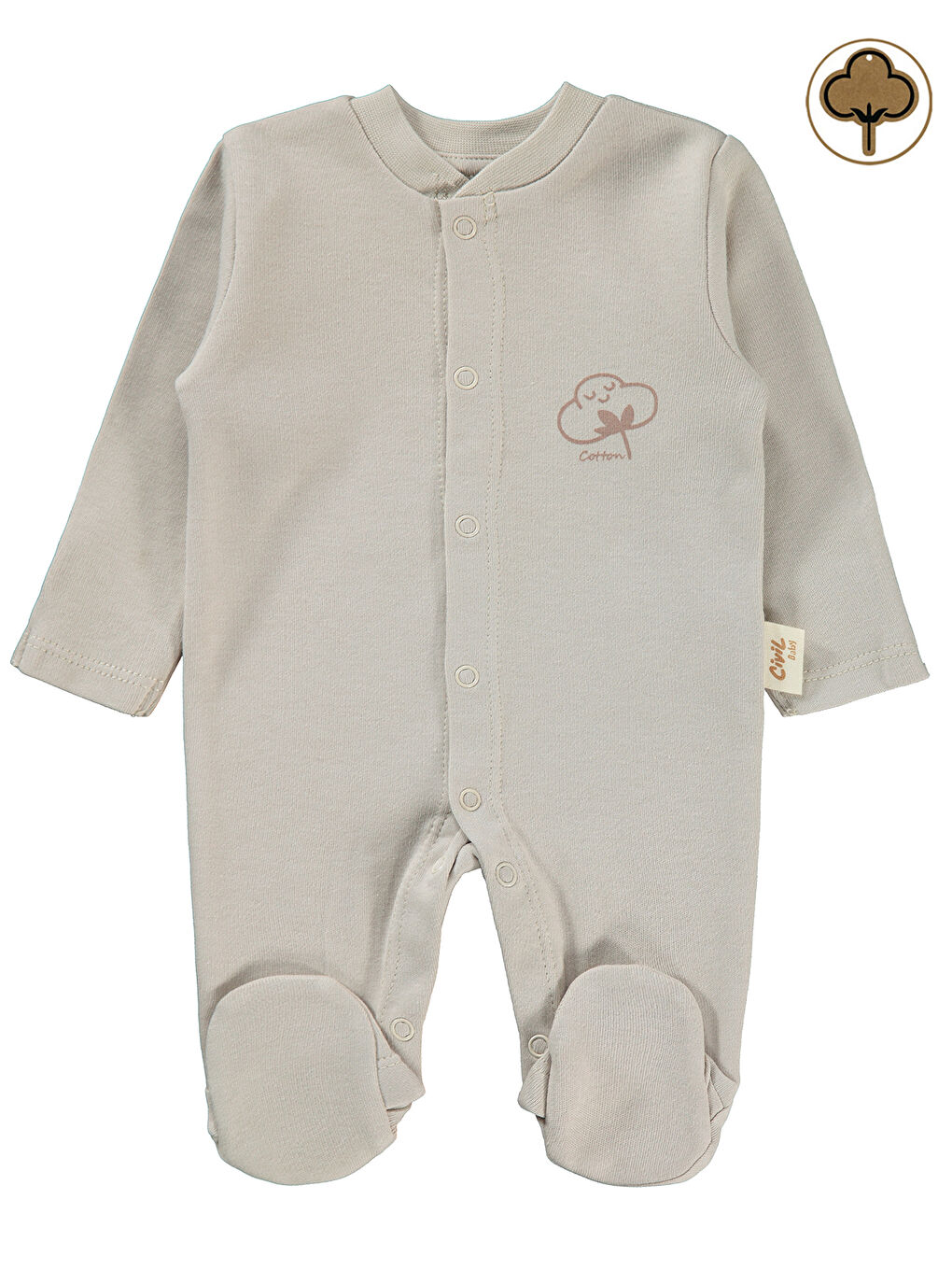 Baby Prematüre Organik Patikli Tulum Açık Bej